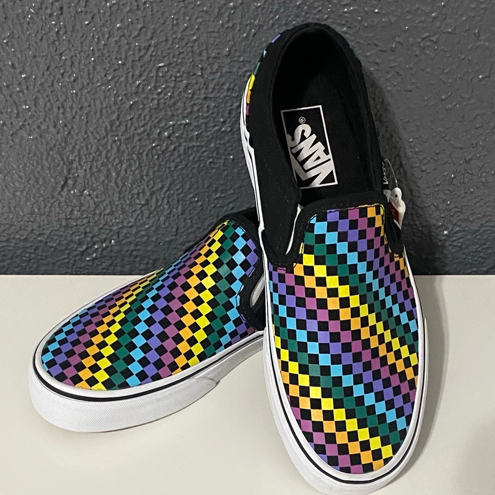 Vans Kids Colorful Checkered Slip-On Sneakers